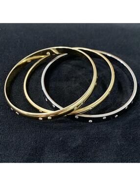 1990s Savvy by Swarovski Bangle Set Gold Tone w/ Crystals